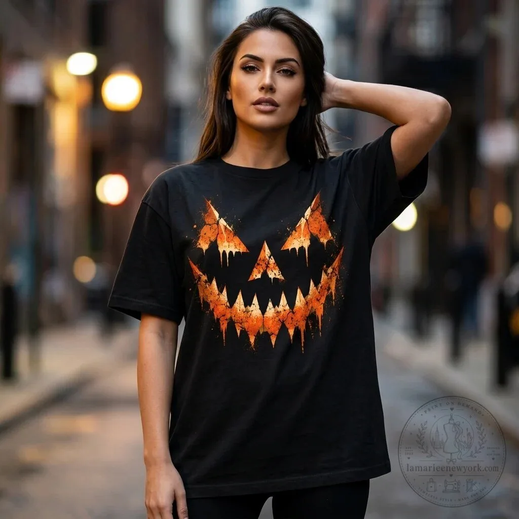 Grunge Jack O Lantern Halloween Spooky Pumpkin Face T-Shirt 1 Grunge Jack O Lantern Halloween Spooky Pumpkin Face T-Shirt