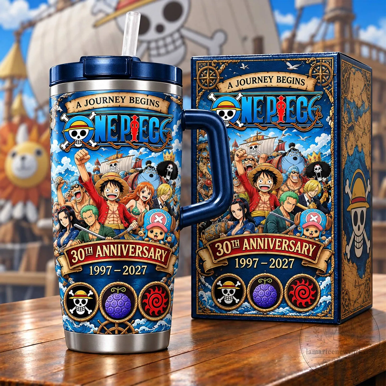 One Piece 30th Anniversary Straw Hat Crew Tumbler with Handle