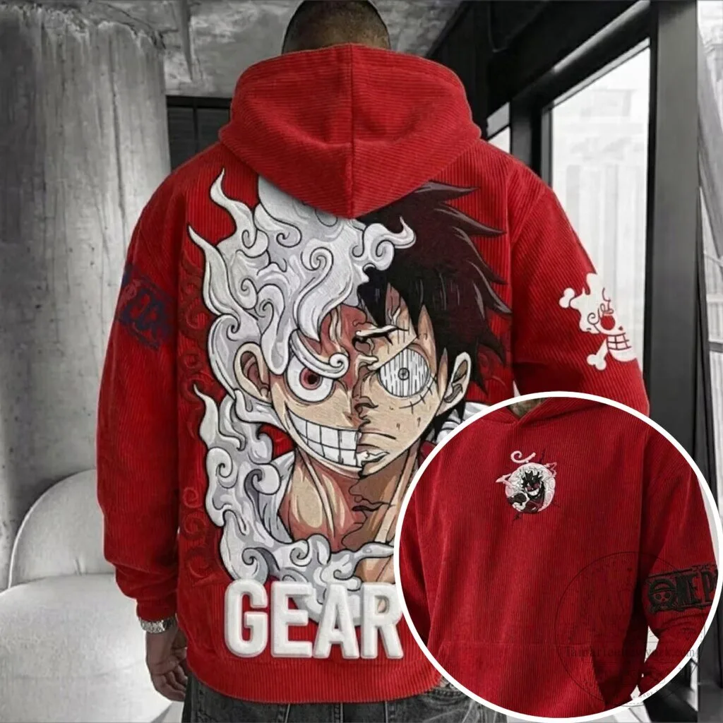 One Piece Monkey D. Luffy Gear Five Anime Corduroy Hoodie 1 One Piece Monkey D. Luffy Gear Five Anime Corduroy Hoodie