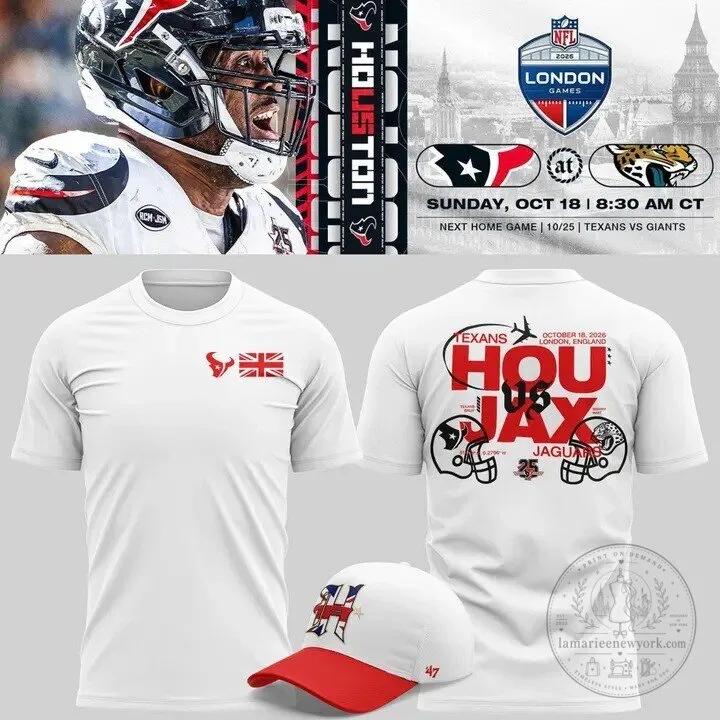 Houston Texans vs Jacksonville Jaguars London Game 2026 White T-Shirt