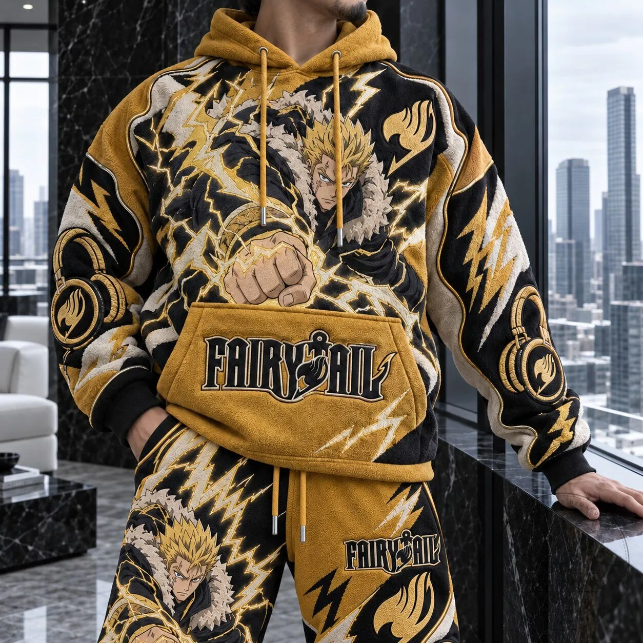 Fairy Tail Natsu Dragneel Anime Manga Lightning Graphic Hoodie