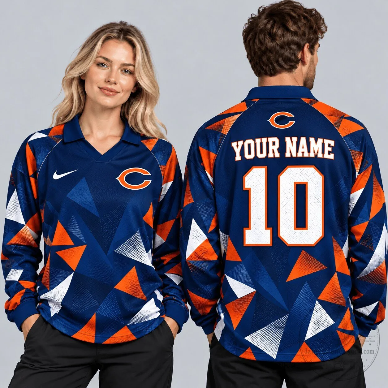 Chicago Bears Custom Name Number Abstract Triangle Camo Long Sleeve Polo Jersey