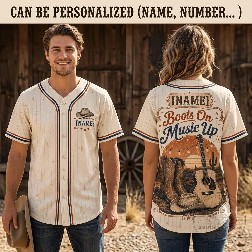 Western Boots Country Music Baseball Jersey Boots On Music Up Personalized