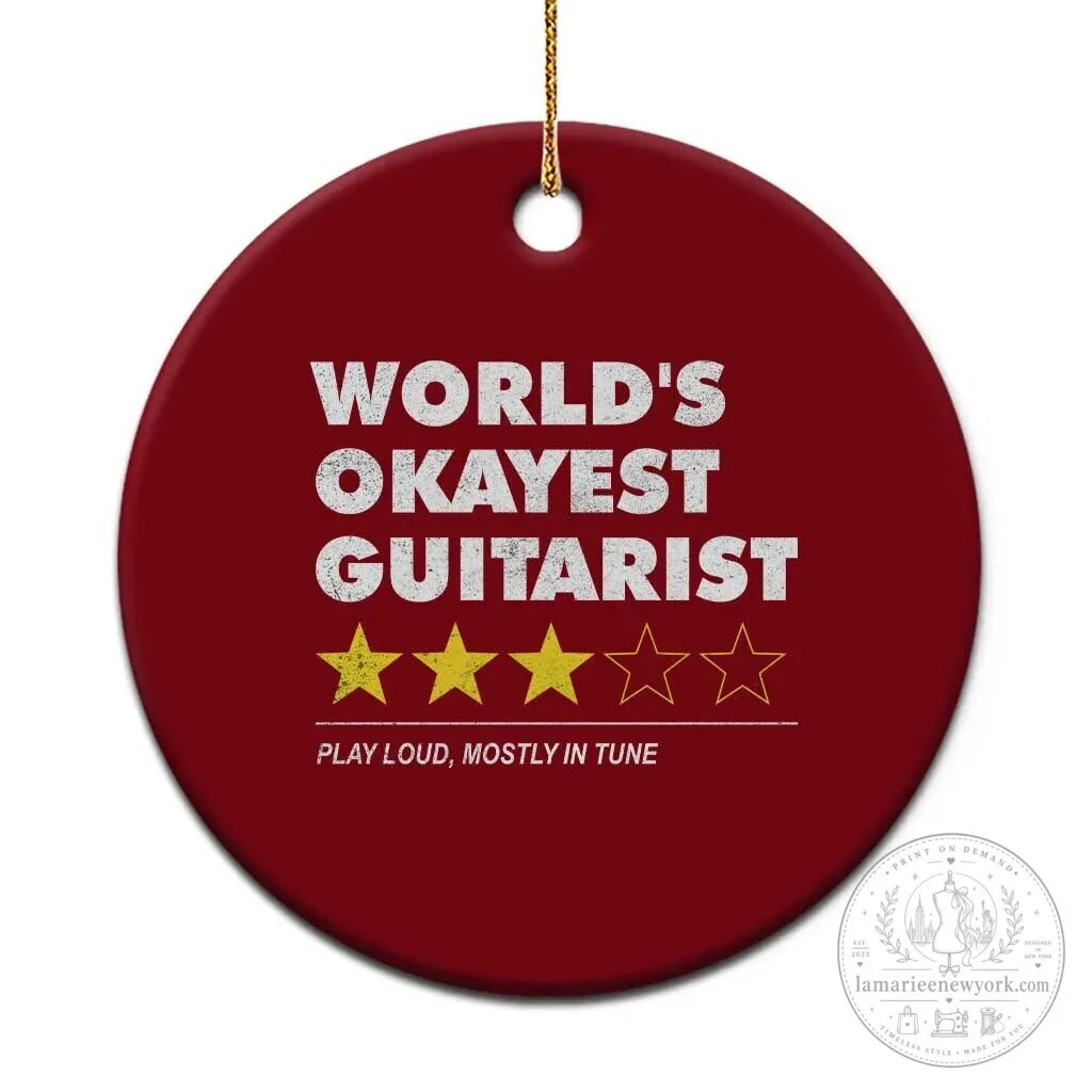 World's Okayest Guitarist Funny Music Player Ceramic Christmas Ornament