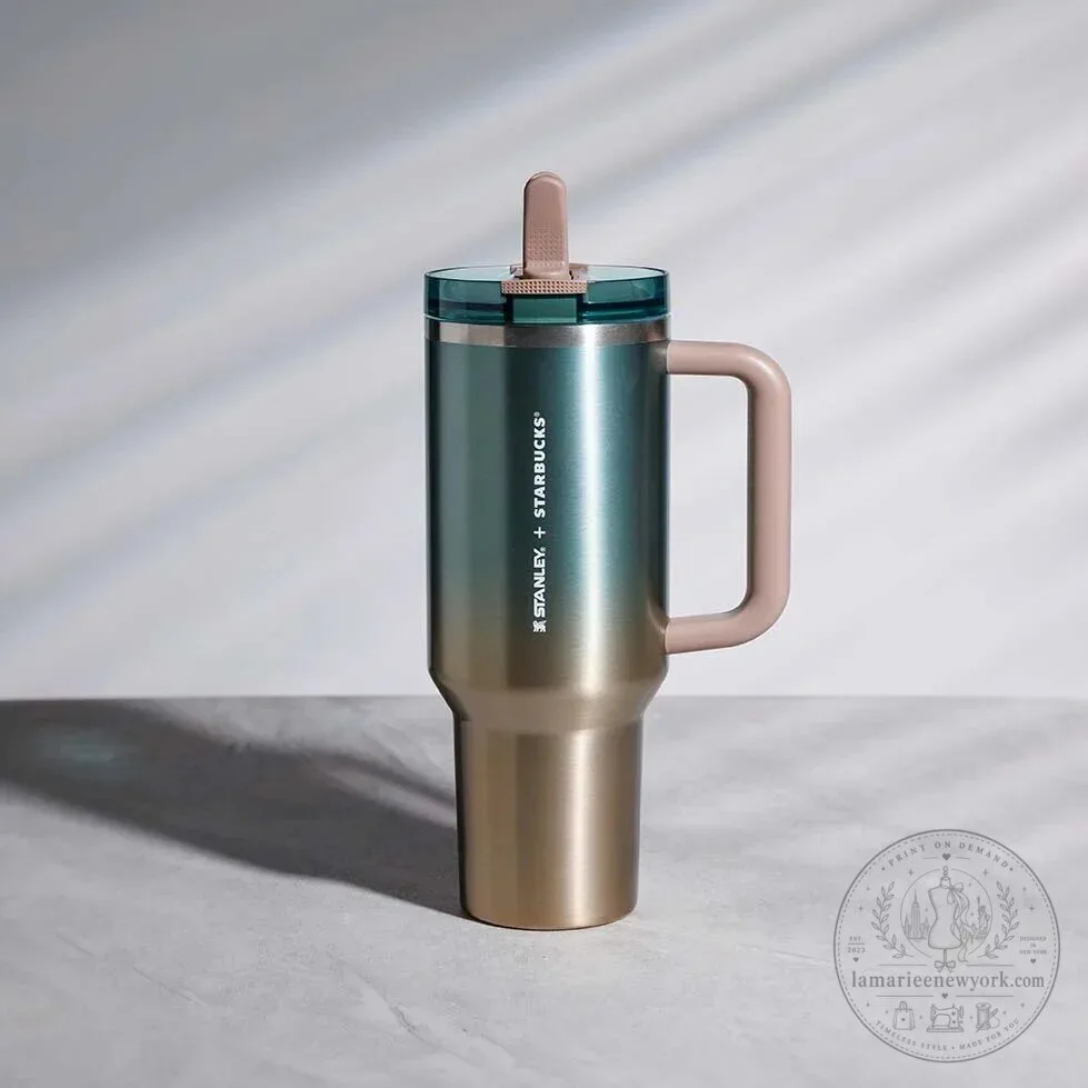 Stanley Insulated Stainless Steel Tumbler with Handle in Gradient Green Gold for Starbucks