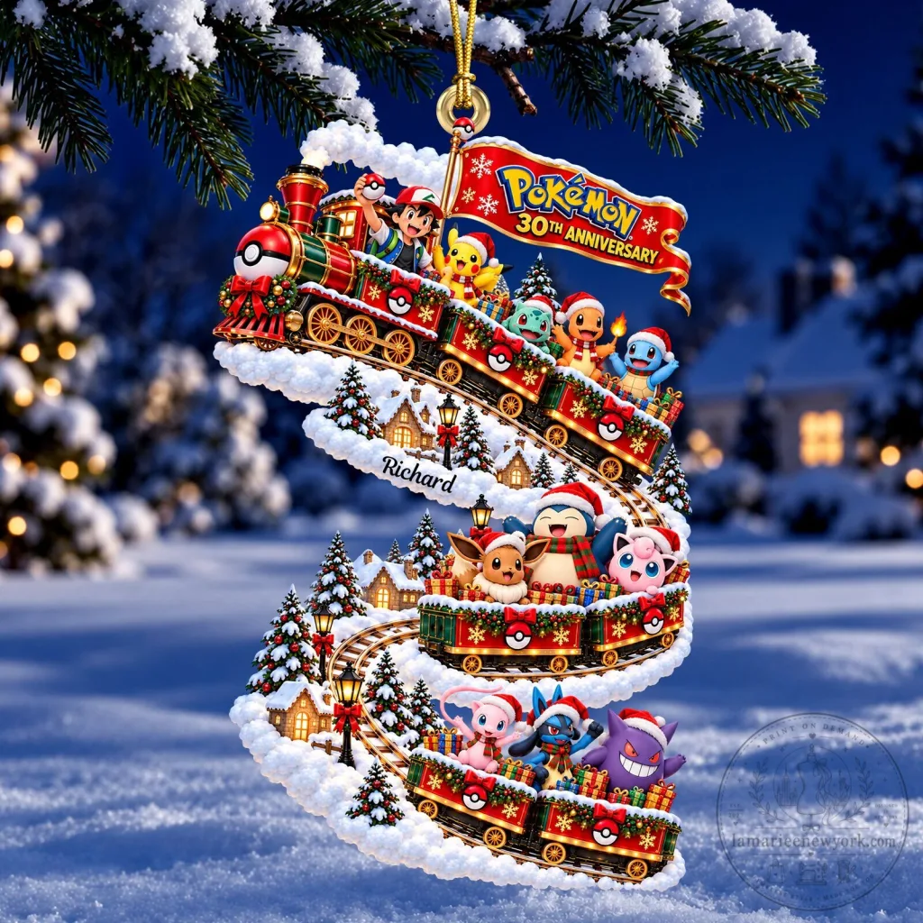 Pokemon 30th Anniversary Christmas Train Personalized Holiday Ornament Pokemon 30th Anniversary Christmas Train Personalized Holiday Ornament