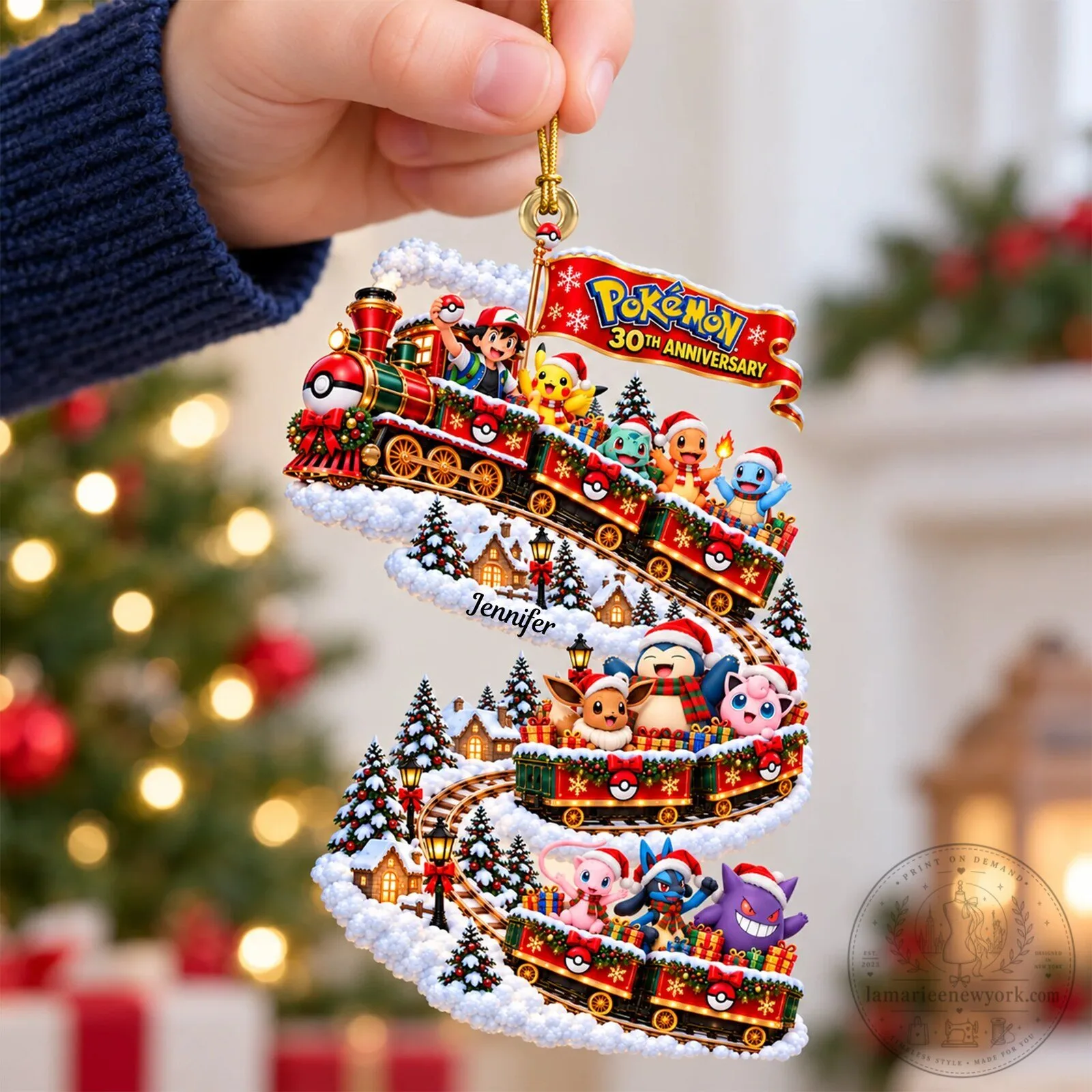 Pokemon 30th Anniversary Christmas Train Personalized Holiday Ornament 5 Pokemon 30th Anniversary Christmas Train Personalized Holiday Ornament