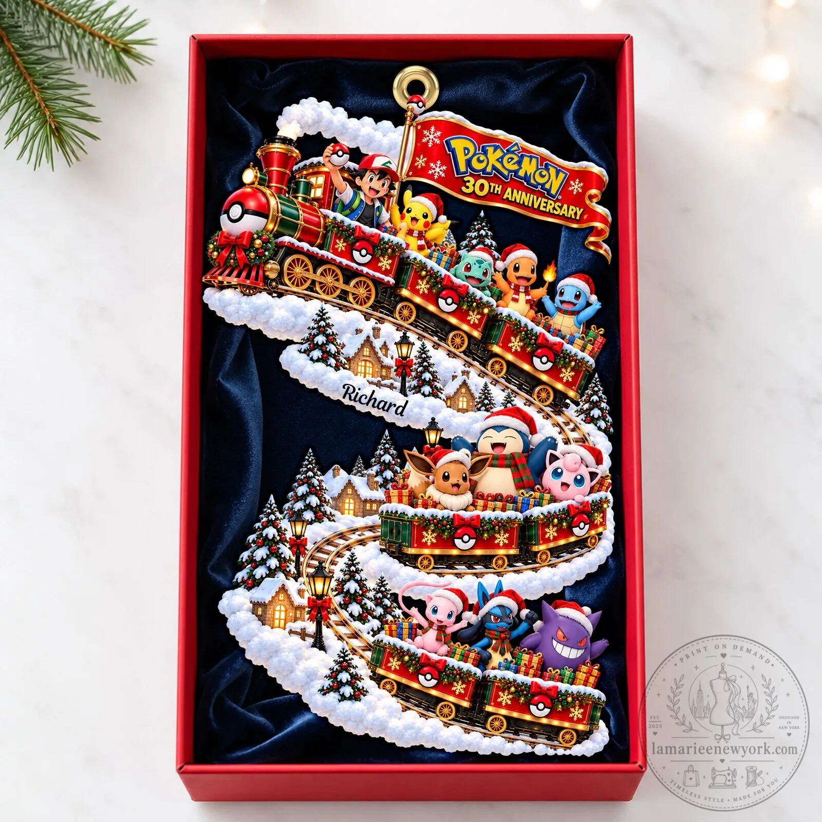 Pokemon 30th Anniversary Christmas Train Personalized Holiday Ornament 6 Pokemon 30th Anniversary Christmas Train Personalized Holiday Ornament