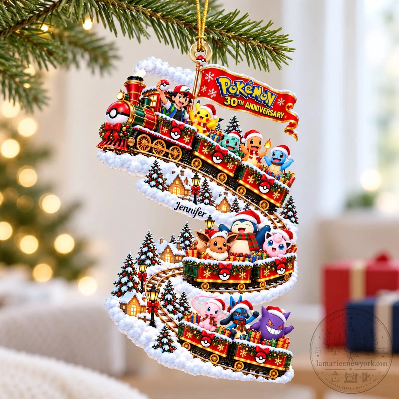 Pokemon 30th Anniversary Christmas Train Personalized Holiday Ornament 7 Pokemon 30th Anniversary Christmas Train Personalized Holiday Ornament