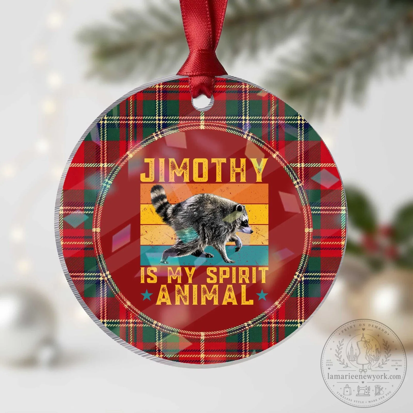 Jimothy Is My Spirit Animal Raccoon Retro Sunset Christmas Ornament