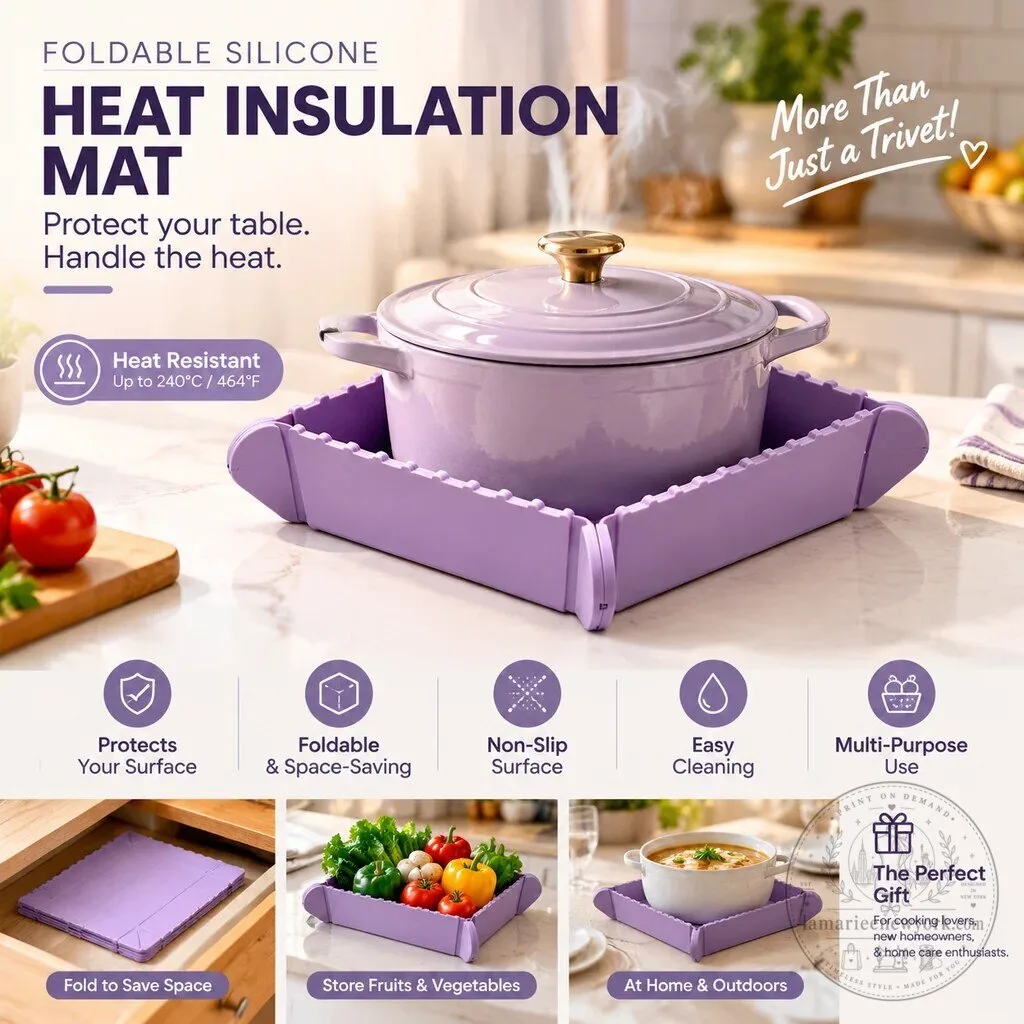 Foldable Silicone Heat Insulation Mat for Kitchen Countertop and Dining Table