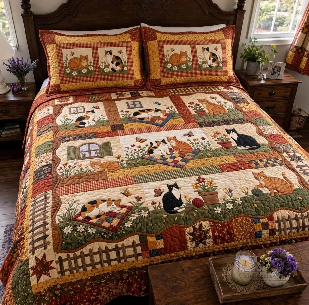 Cozy Country Cats Quilted Patchwork Bedspread with Matching Pillow Shams 5 Cozy Country Cats Quilted Patchwork Bedspread with Matching Pillow Shams