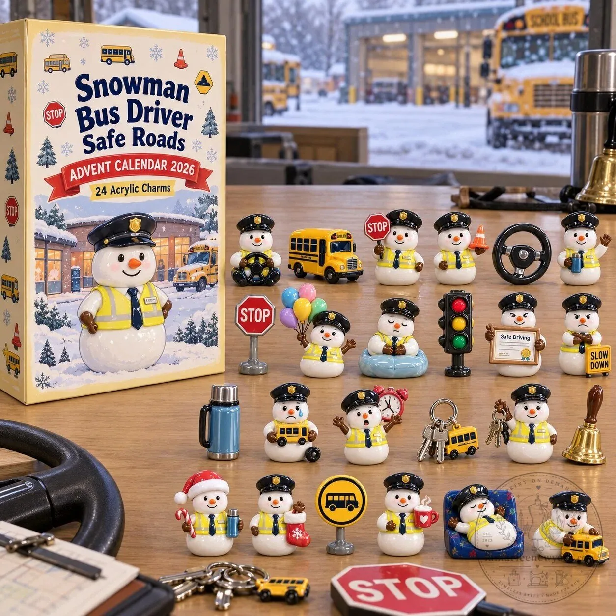 Snowman Bus Driver Safe Roads Advent Calendar 2026 Blind Box 2D