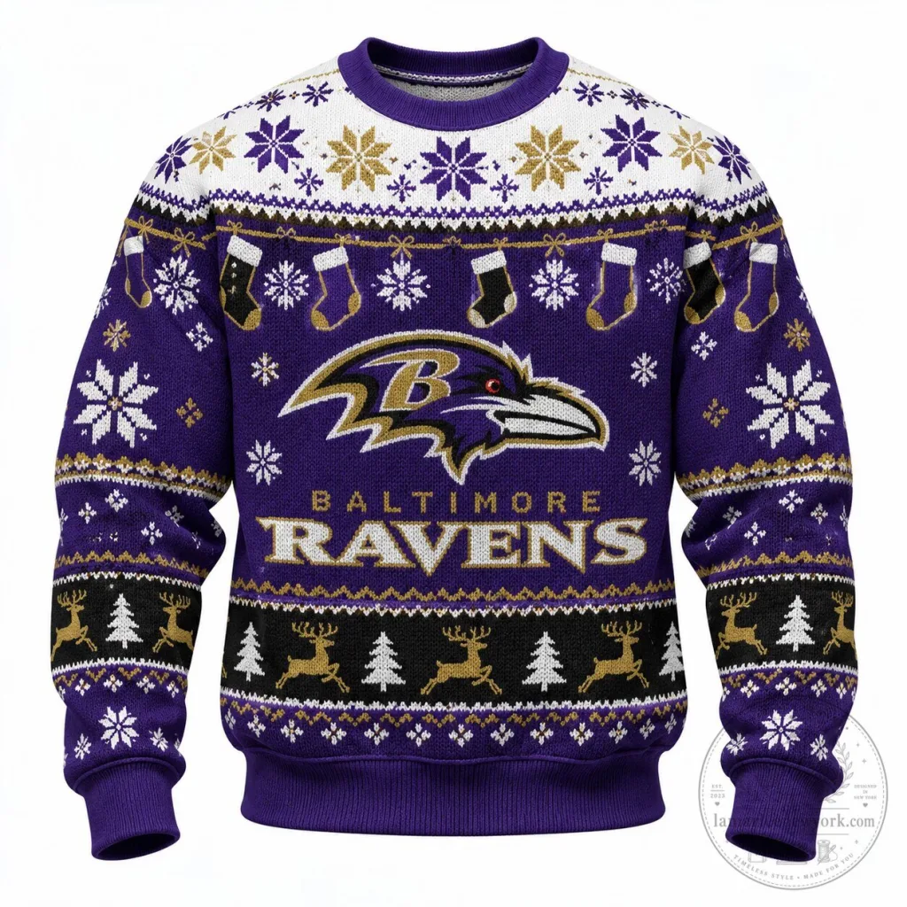 Baltimore Ravens Ugly Christmas Sweater Holiday Crewneck Sweatshirt 17 Baltimore Ravens Ugly Christmas Sweater Holiday Crewneck Sweatshirt