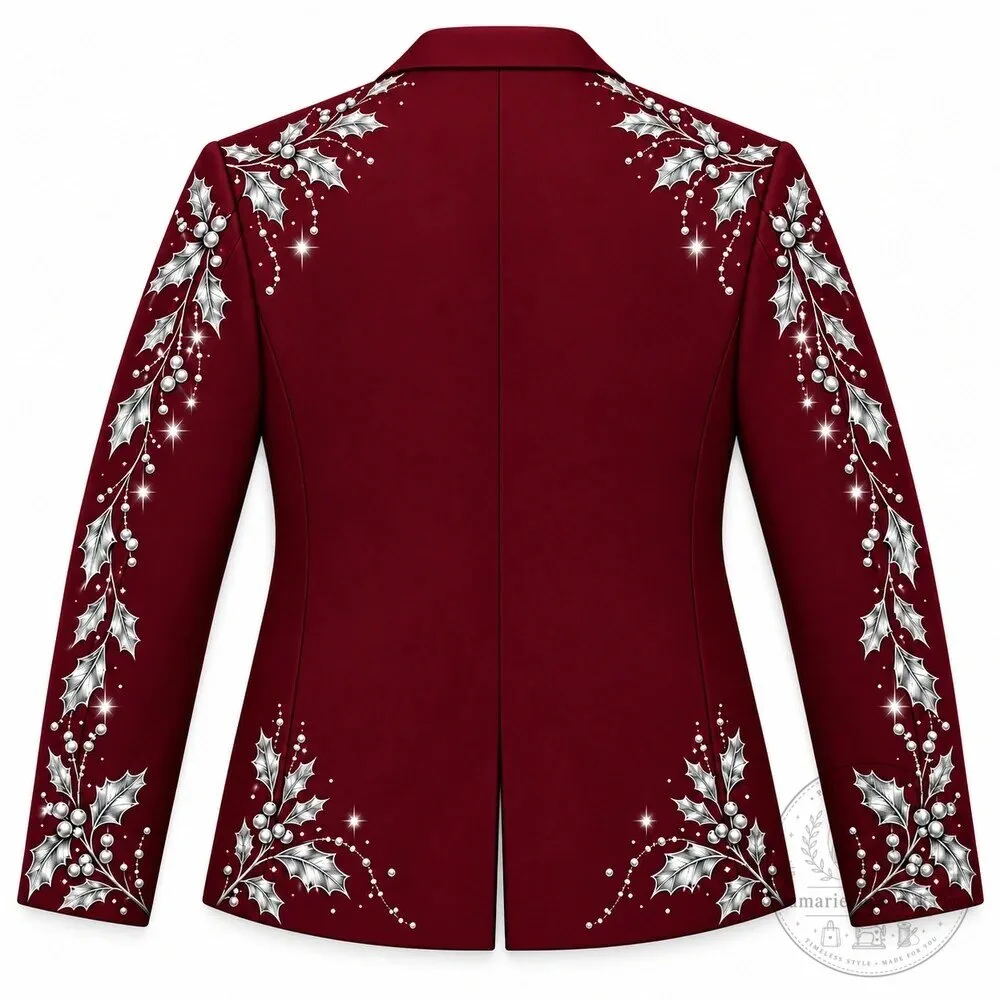 Burgundy Christmas Holly Embroidered Blazer Jacket for Men 17 Burgundy Christmas Holly Embroidered Blazer Jacket for Men