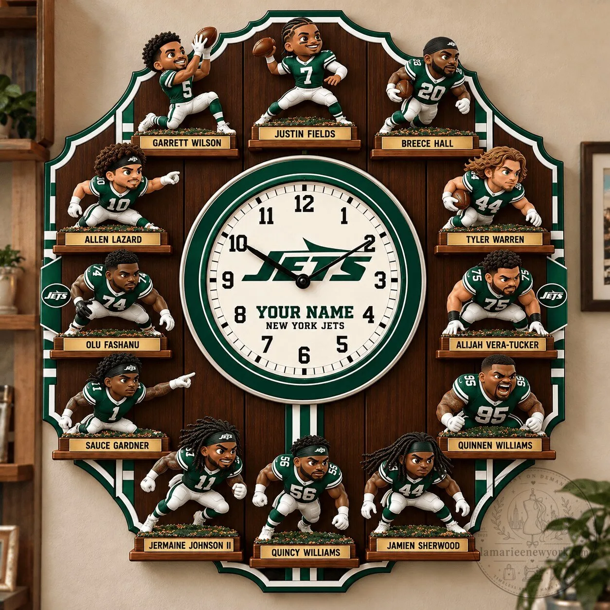 New York Jets NFL Football Team Player Roster Wall Clock for Home Decor