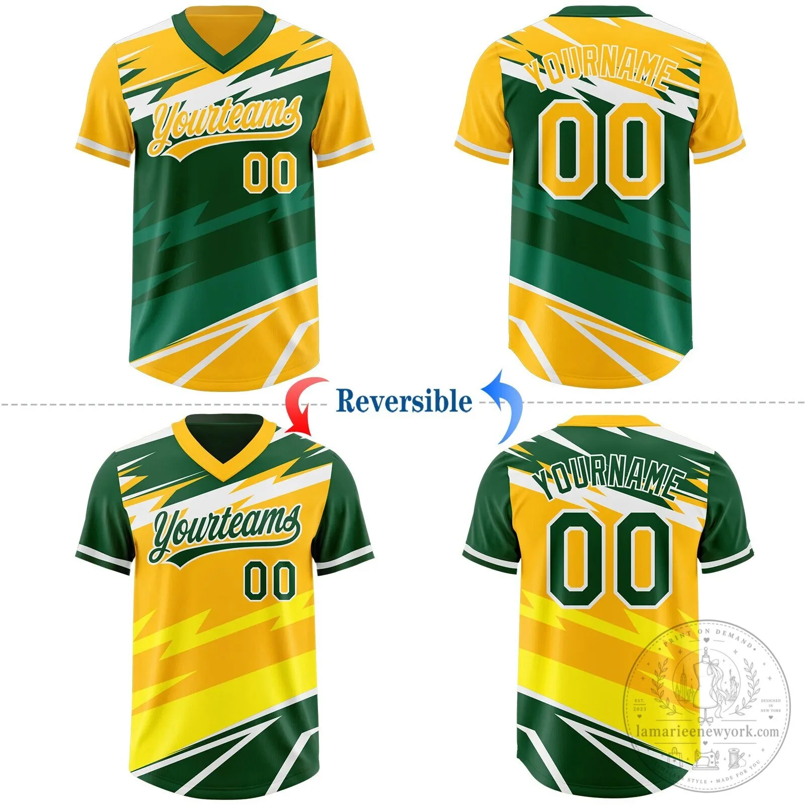 Custom Gold Green Lightning Geometric Zigzag Reversible Baseball Jersey 8 Custom Gold Green Lightning Geometric Zigzag Reversible Baseball Jersey