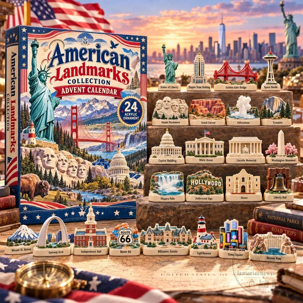 American Landmarks Collection Advent Calendar with 24 Acrylic Ornaments 2D
