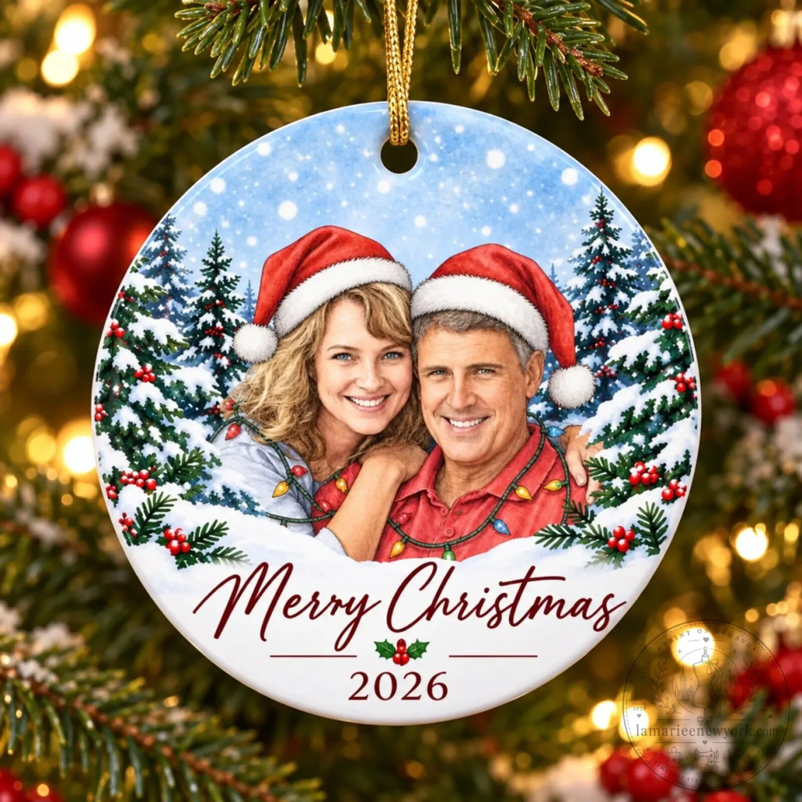 Personalized Couple Christmas Photo Ornament - Custom Merry Christmas 2026 Keepsake