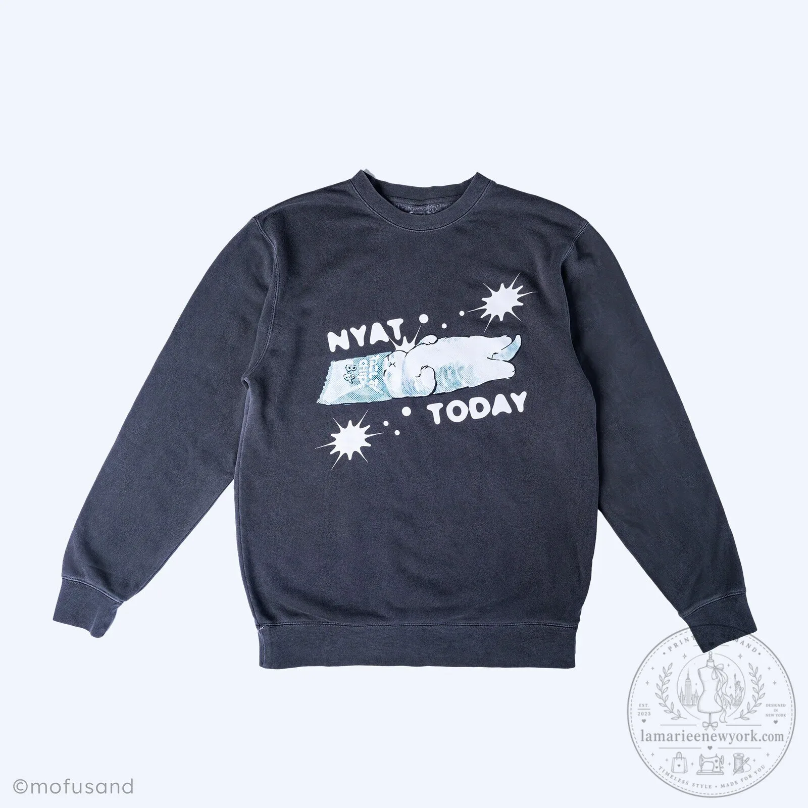 Mofusand Nyat Today Graphic Print Crewneck Sweatshirt 8 Mofusand Nyat Today Graphic Print Crewneck Sweatshirt