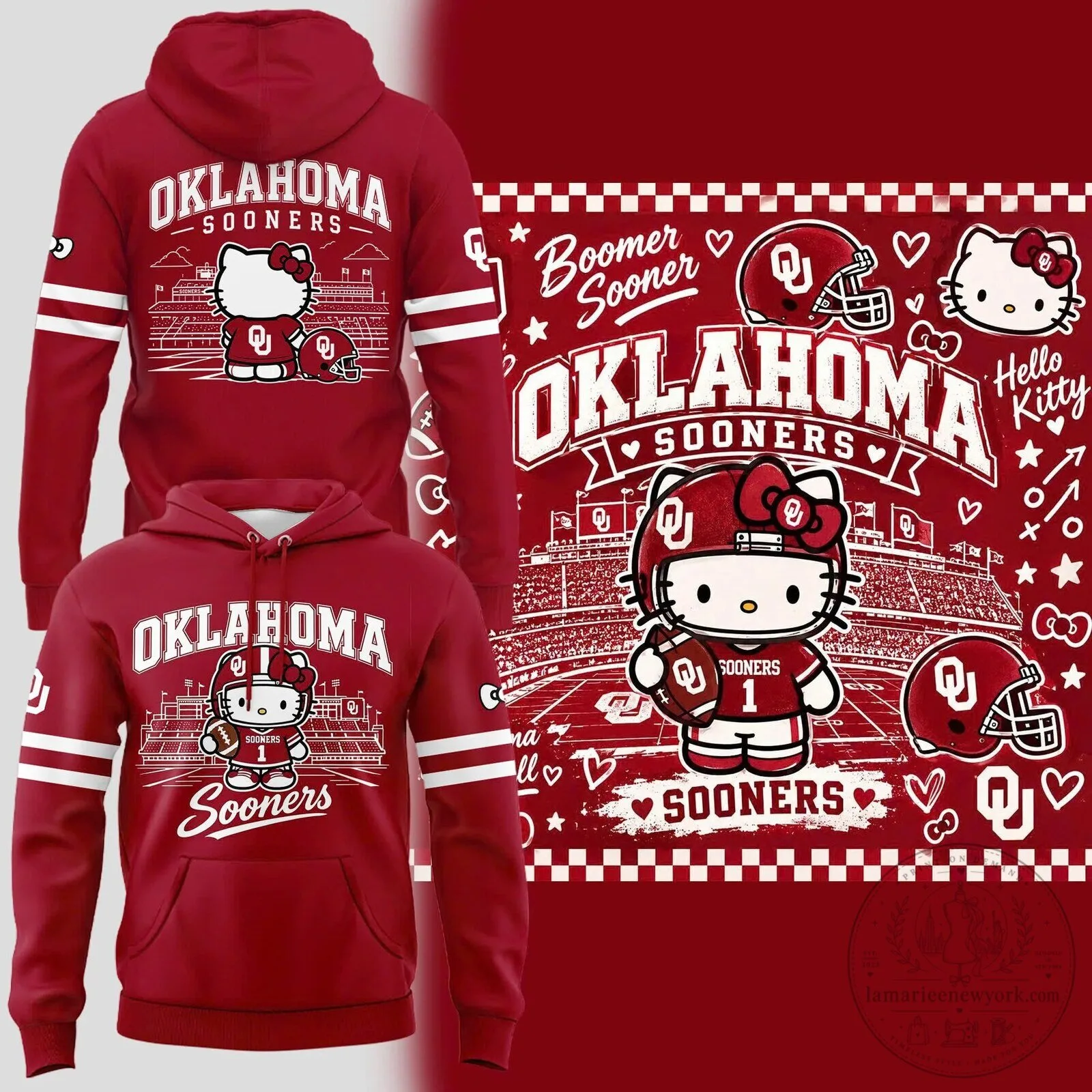 Oklahoma Sooners Hello Kitty Football Fan Red Hoodie Sweatshirt