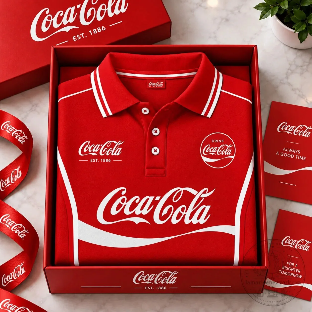 Coca-Cola Red and White Striped Polo Shirt
