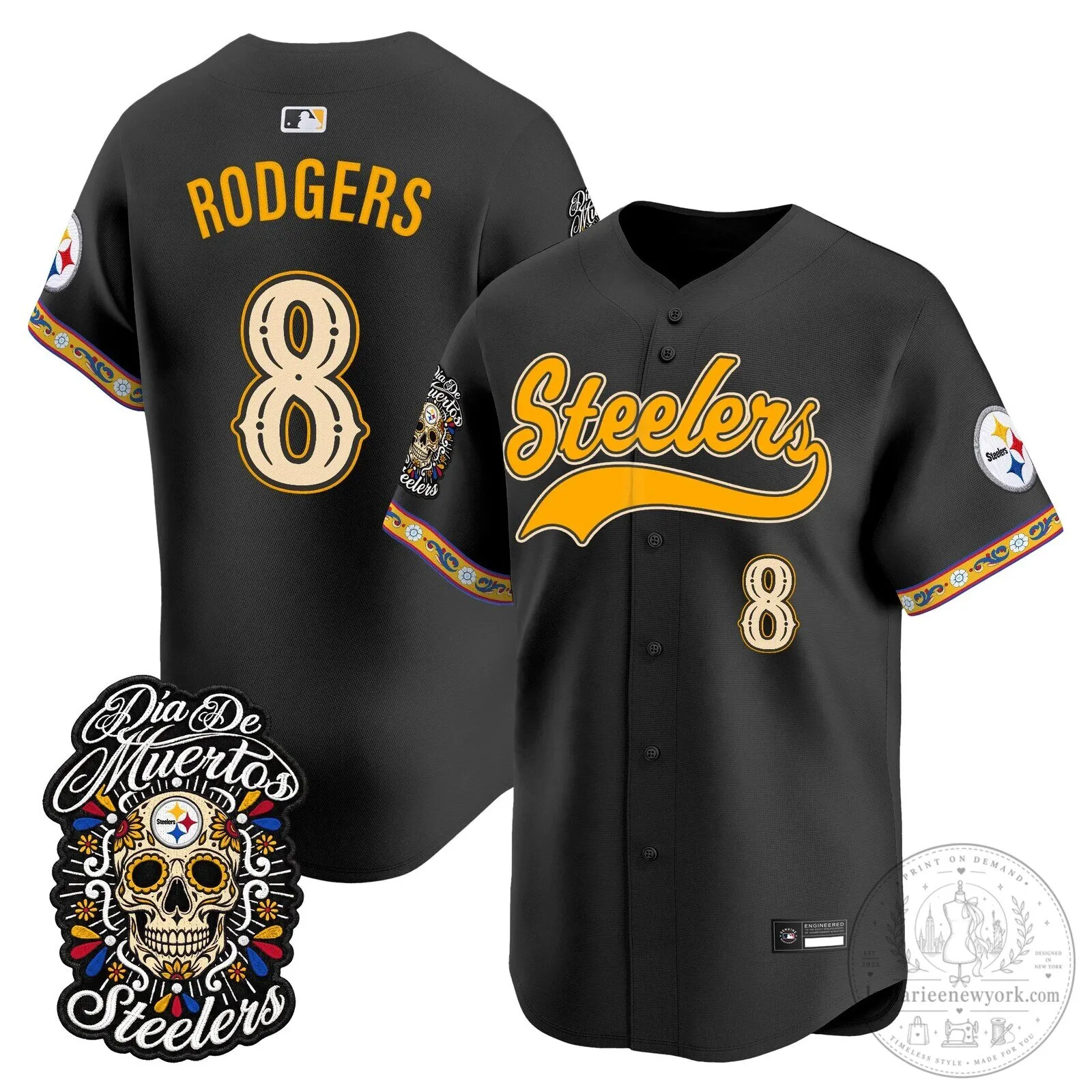 Pittsburgh Steelers Dia de los Muertos Baseball Jersey