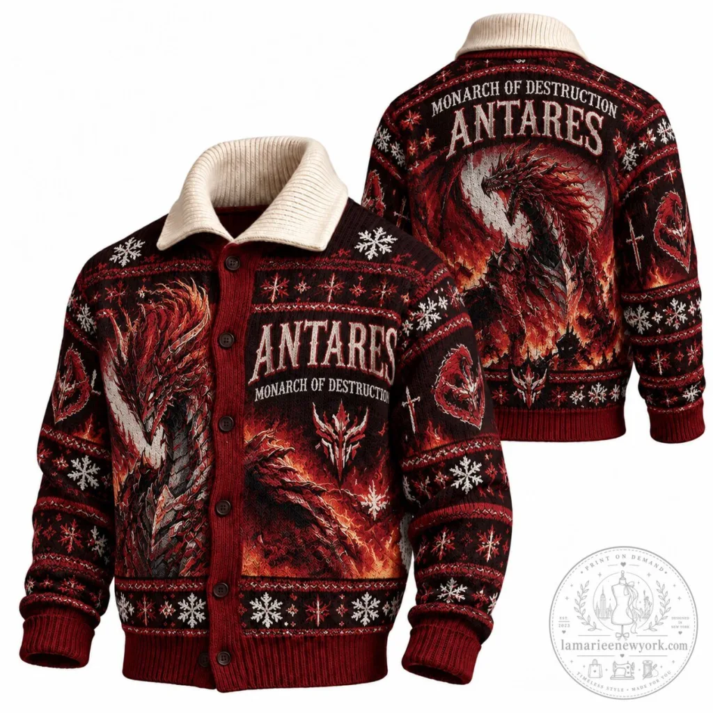 Solo Leveling Antares Monarch of Destruction Christmas Knitted Cardigan Sweater Solo Leveling Antares Monarch of Destruction Christmas Knitted Cardigan Sweater