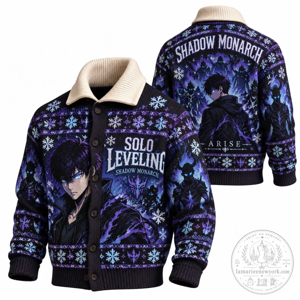 Solo Leveling Sung Jinwoo Shadow Monarch Knitted Cardigan Sweater Solo Leveling Sung Jinwoo Shadow Monarch Knitted Cardigan Sweater