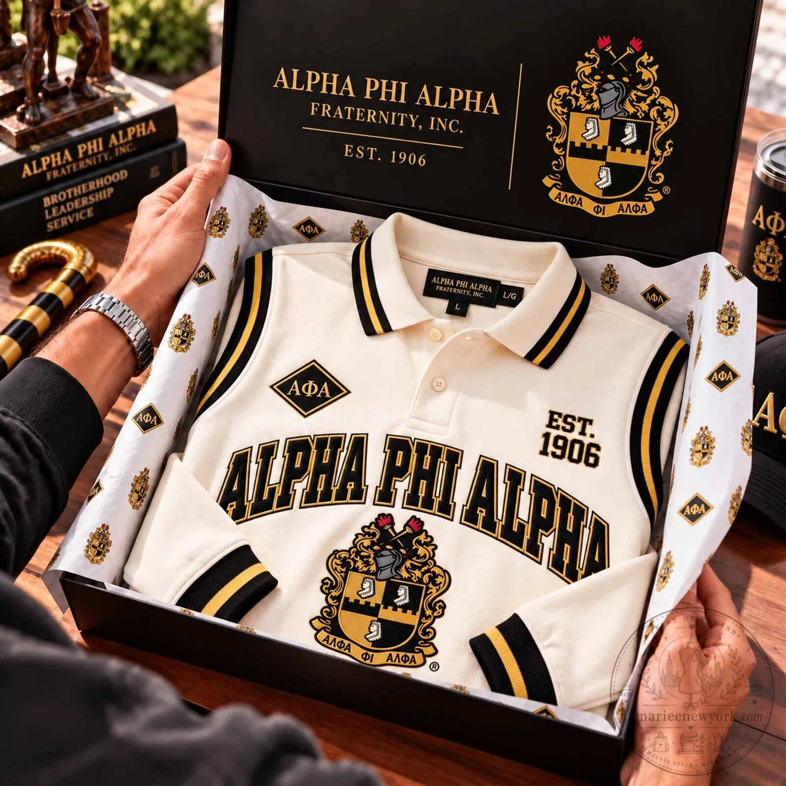 Cream Polo Shirt featuring Alpha Phi Alpha Fraternity Design 5 Cream Polo Shirt featuring Alpha Phi Alpha Fraternity Design