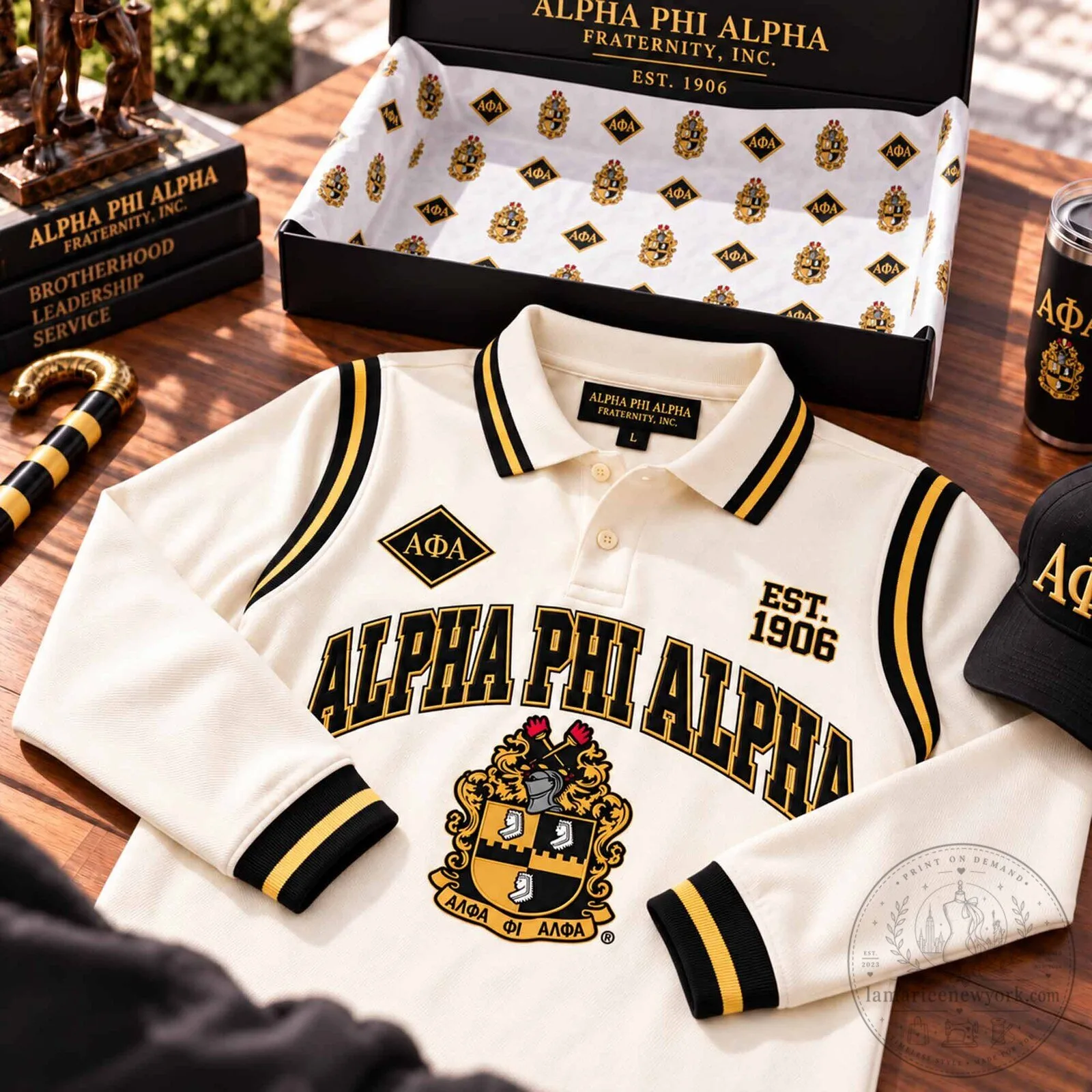 Cream Polo Shirt featuring Alpha Phi Alpha Fraternity Design 8 Cream Polo Shirt featuring Alpha Phi Alpha Fraternity Design